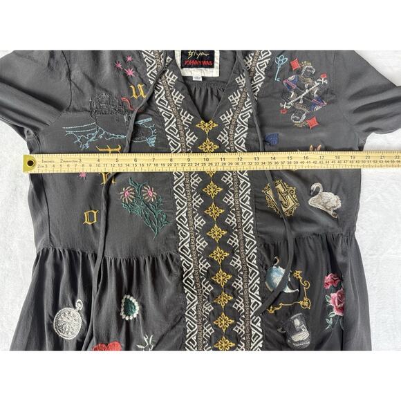 Johnny Was Biya Embroidered Blouse Top 100% Silk Colorful Boho Size Medium - Picture 14 of 15